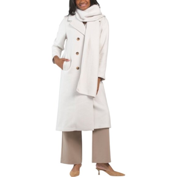 HOUSE OF HARLOW 1960 Wool Blend Button Down Coat With Scarf - Picture 1 of 4